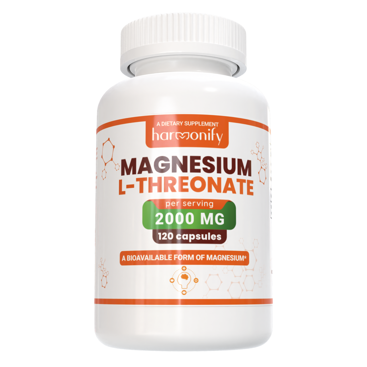 HARMONIFY Magnesium L Threonate 120 Purified Veggie Capsule, 2000 mg, Gluten Free, Non-GMO