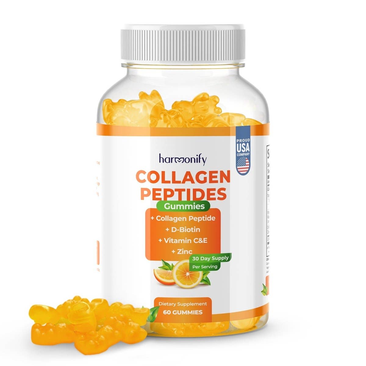 HARMONIFY Collagen Gummies with Vitamin C, Zinc and D-Biotin with Orange Flavour